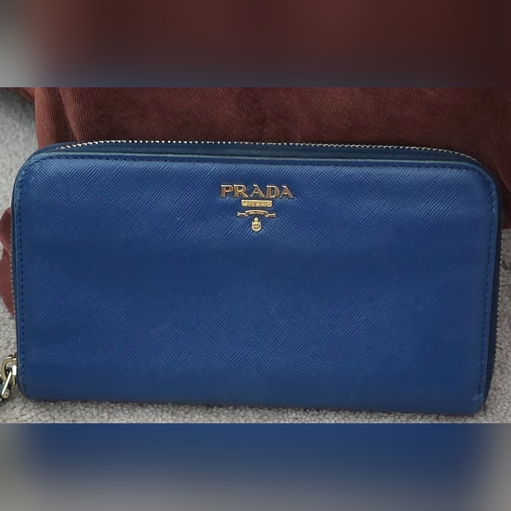 Prada Blue Saffiano Zip Wallet